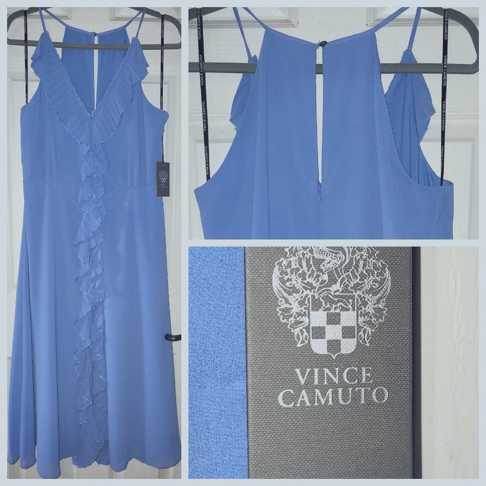 VINCE CAMUTO WOMEN'S SIZE 10 SOUFFLE BLUE CHIFFON MIDI DRESS